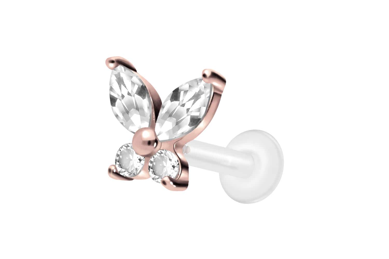 PTFE Labret Piercing mit Innengewinde + Titan-Aufsatz KRISTALLSCHMETTERLING